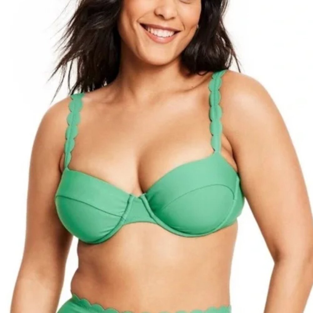 RHODE Scalloped Strap Underwire Bikini Swim Top - Emerald Green - SIZE Large NWT
